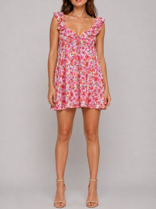 Astr Dresses & Skirts - ASTR Floral Ruffle Mini Slip Dress XL Pink Orange Spring